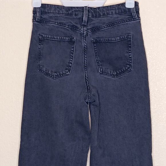 H&M Girls Wide High Waist Jeans Size 14 Black Faded Distressed Slit Denim - Picture 6 of 12